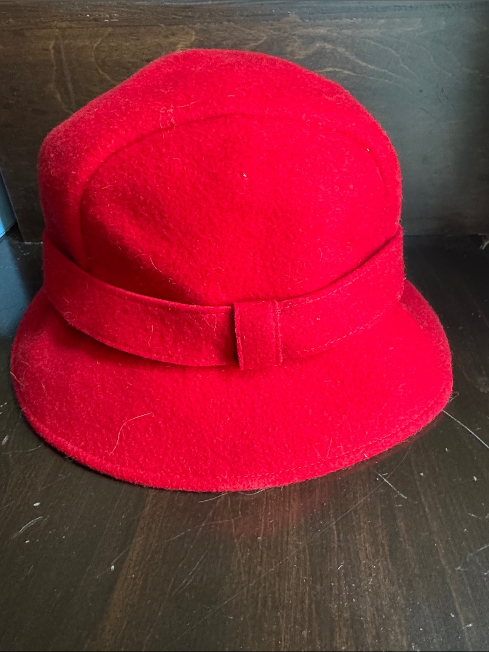 J Crew cherry red wool retro bucket hat fedora ish medium large women’s Keaton